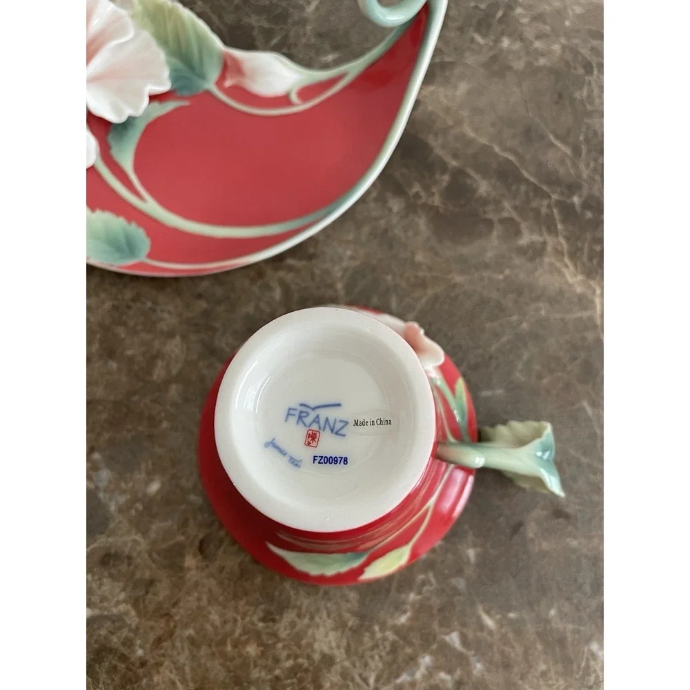 FRANZ Collection Island Beauty Hibiscus‎ Cup Saucer Set w Spoon FZ00978